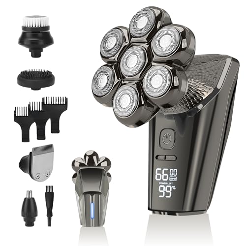 Rasoir électrique étanche pour hommes chauves avec kit 5 en 1 et écran LED haute définition
