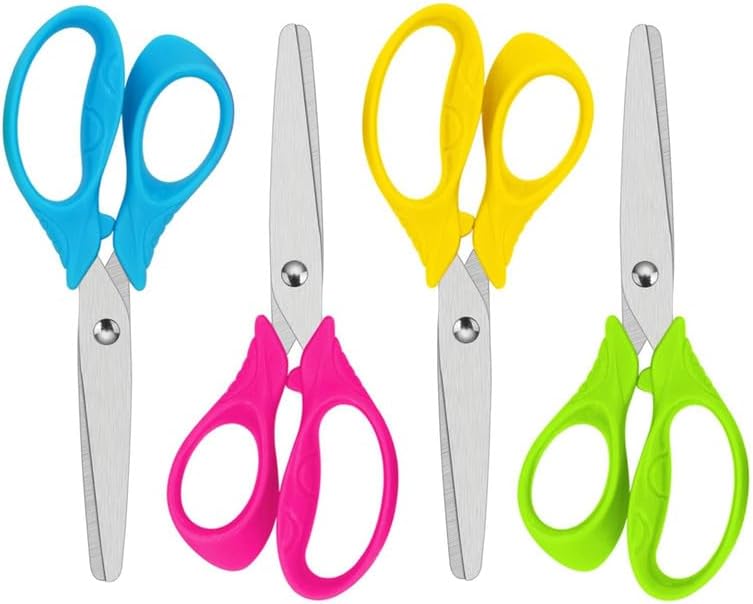 Left Handed Scissors for Kids, 5" Lefty Scissors with Comfort Grip Handles, Blunt Tip Safety, Stainless Steel Blades, Assorted, 4 Pack