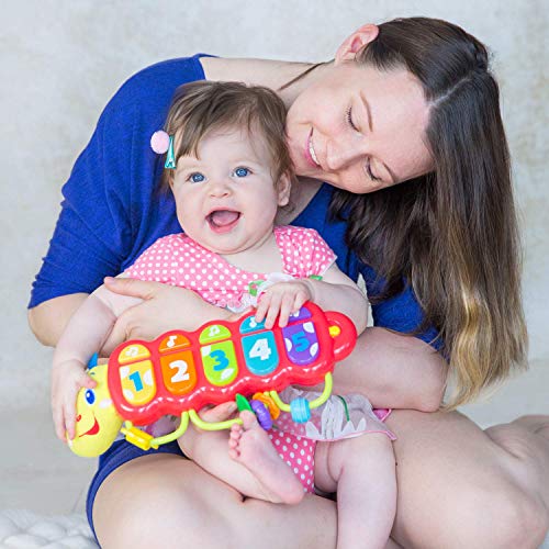 Image of KiddoLab Lira Baby Musical Toy with Lights & Music - Interactive Caterpillar Spinner & Stacking Rings for Infants 3+ Months - Soft Stuffed Animal Head for Sensory Play