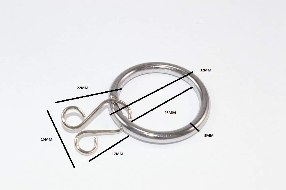10 x Loose Eye Pole Curtain Drape Rod Rings Chromed ID 25mm - OD 32mm