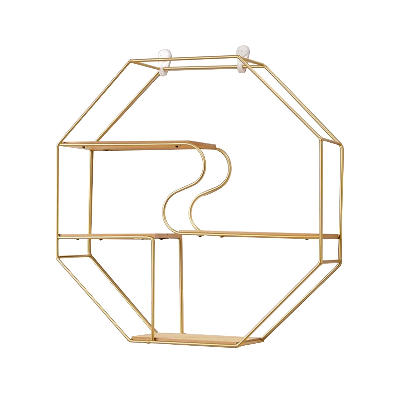 Gold Octagon Wall Mounted Metal Floating Tier Shelf Geometric