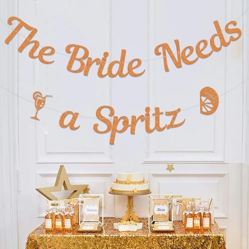Bannière The Bride Needs a Spritz orange pailleté pour célébrer la future mariée