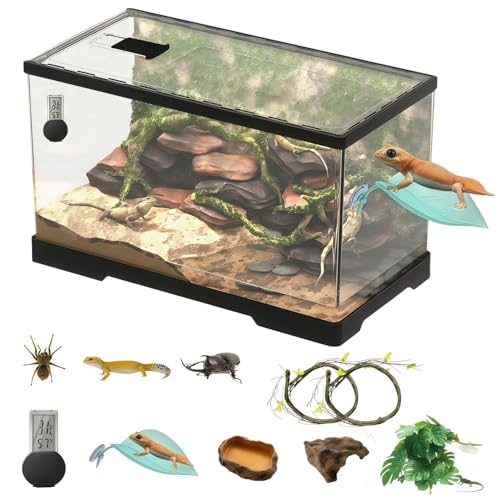 大型60cmレオパ ケージ 爬虫類 ケース ヒョウモントカゲモドキ 飼育 初心者 セット 温度湿度計付き 飼育ケース 30/40cm リクガメ ケージ 脱走防止 引き出し式の蓋 通気孔付き イモリ水槽セット 360°観察 天窓付きで餌やりが簡単 温室 昆虫