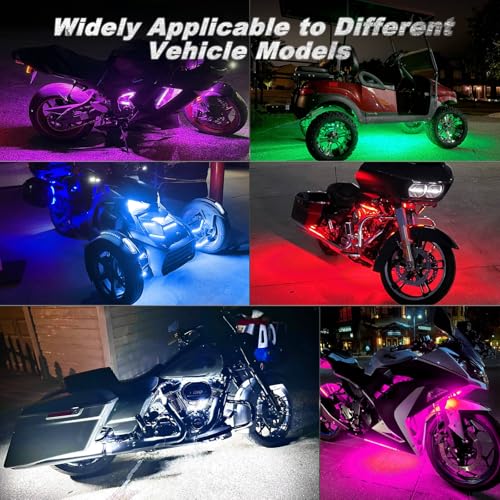 Image of 16PCS Double Row Motorcycle RGB LED Light Kits with Brake Turn Signal, Super bright Underglow Light with APP /RF Remote Dual Zone, Neon Accent Waterproof 12V for Cruiser Touring&Can-Am Ryker Motorcycle