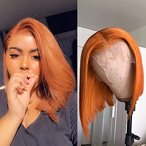 orange human hair lace front wig