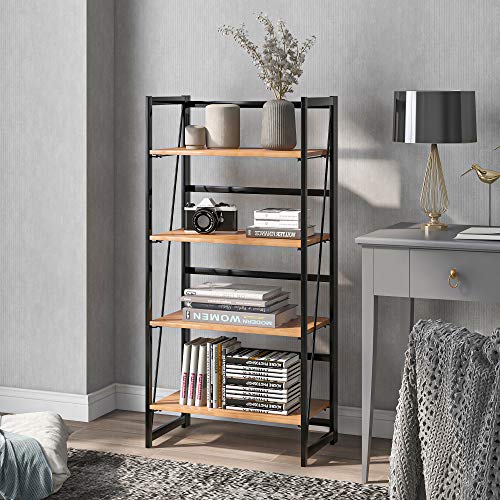 AWQM Étagère sur Pied au Design Industriel Bibliothèque Pliable avec 4 étagères Étagère de Cuisine Multifonction Montage Rapide pour Salon, Chambre à Coucher, Cuisine Vintage Cover