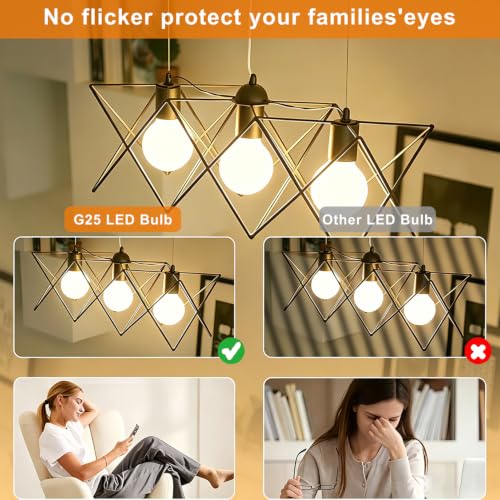 Image of Vinaco G25 LED Light Bulb Dimmable 6W 120V 2700K for Bathroom Vanity Mirror | 4PCS, 450LM, 60W Eq. Warm White, High CRI90+, NO Flicker, Milky Frosted Glass, Long Lasting, E26 Base, for Pendant Light