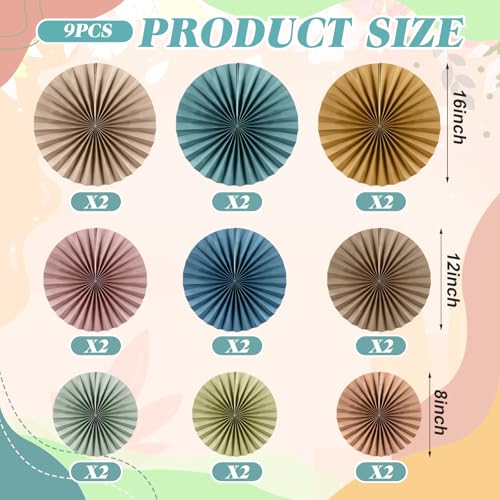 Image of 9 Pack Boho Paper Fan Decorations, Neutral Hanging Fans for Classroom Decor, Bulletin Board Party Backdrop, 8 /12 /16 Inch Foldable Round Ceiling Decor for Classroom Birthday Wedding Office