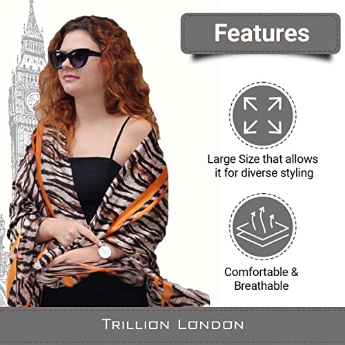Image of Trillion London Spring Collection | Designer Silk Scarf For Women UK | Lightweight Neck Scarves | Shawl Wraps | Suitable for Daily Life | Smooth & Soft Finish | Gift for Women | Size-180cm x 90cm