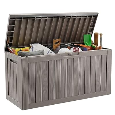 EasyUp 80 Gallon Resin Deck Box Storage Outdoor Waterproof Boxes Lockable UV Resistant Container for Patio Furniture Cushions Pool Supplies Garden Tool Sports Equipment Outside Storage Delivery