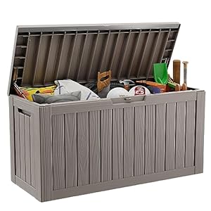 80 Gallon Resin Deck Box Storage Outdoor Waterproof Boxes Lockable UV Resistant Container for Patio Furniture Cushions Pool Supplies Garden Tool Sports Equipment Outside Storage Delivery