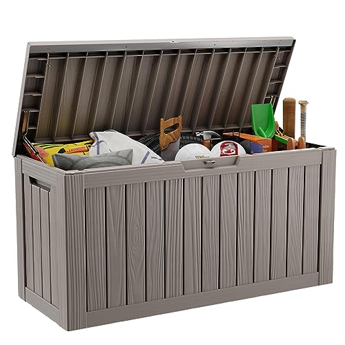 80 Gallon Resin Deck Box Storage Outdoor Waterproof Boxes Lockable UV Resistant Container for Patio Furniture Cushions Pool Supplies Garden Tool Sports Equipment Outside Storage Delivery