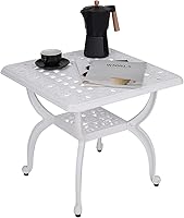 Vista 11 de JARDIN DE CENTENNIAL Mesa auxiliar de aluminio fundido para exteriores, mesa lateral de exterior antióxido, mesa de café y bistró de patio