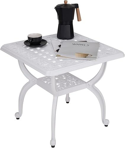 Miniatura 11 de JARDIN DE CENTENNIAL Mesa auxiliar de aluminio fundido para exteriores, mesa lateral de exterior antióxido, mesa de café y bistró de patio