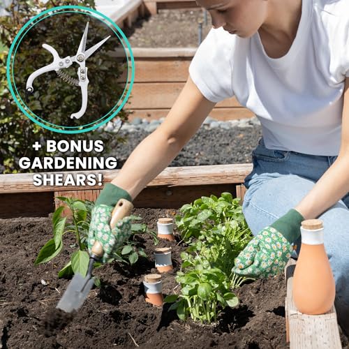 Everbrook Plant Self Watering Globes - Terracotta Watering Spikes - Slow Release Olla Watering Pots - Drip Irrigiation Olla System - Bonus Garden Shears