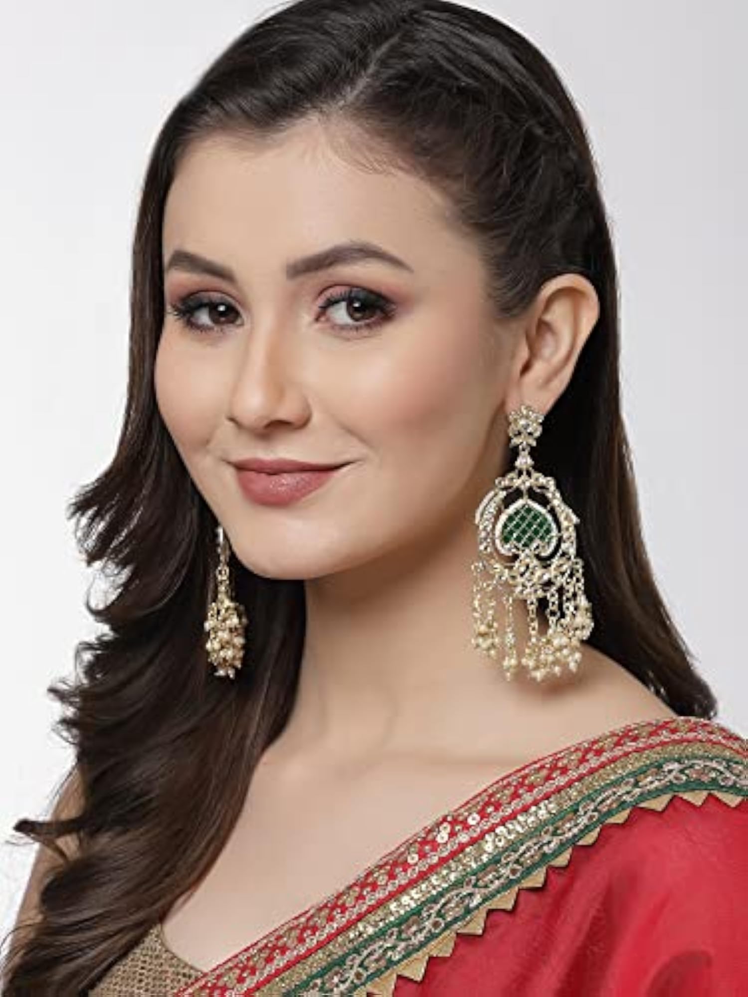 Stylish Traditional Kundan Earrings, Green