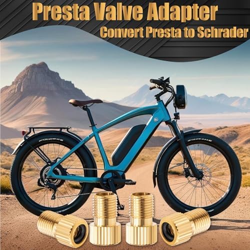 MEAJOO 4PCS Brass Presta Valve Adapter, Convert Presta to Schrader Adaptor, Inflate Tire Using Standard Pump or Air Compressor for Bikes, 8 x Black Tire Valve Caps (Vertical Grain Style) - 3