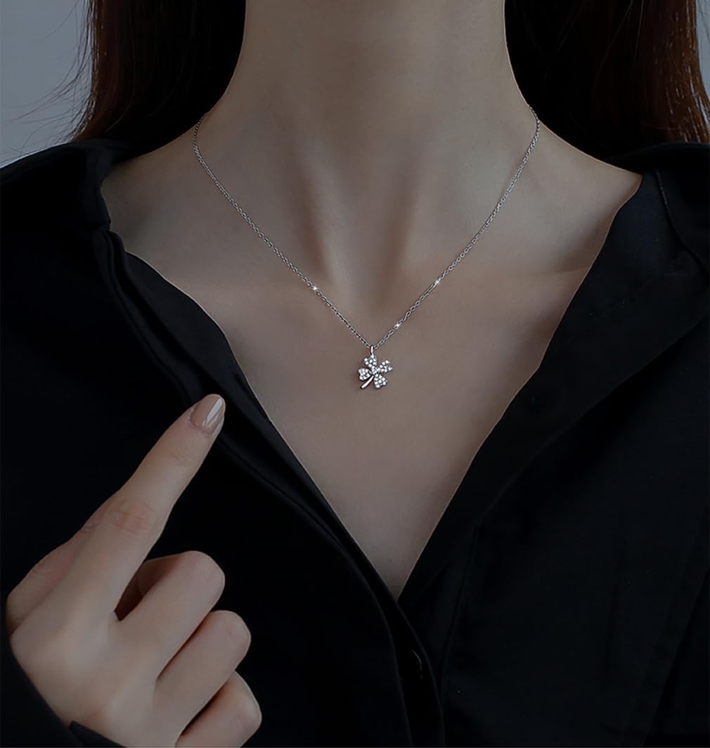 SLUYNZ 925 Sterling Silver CZ Clover Pendant Necklace for Women Teens Lucky Clover Pendant Necklace Choker - Image 5