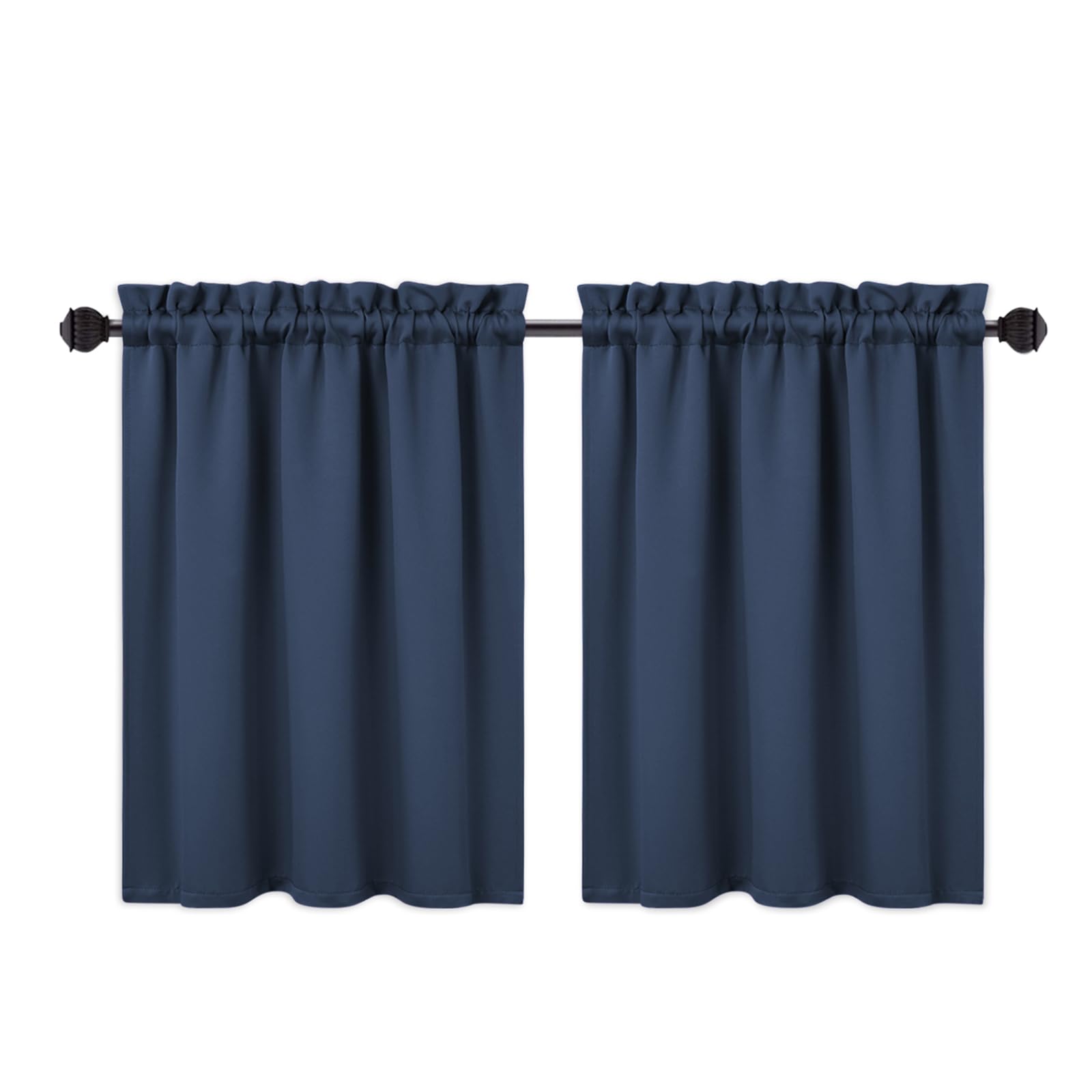 Aptliton Blackout Short Curtains for Small Windows, Light Blocking, Room Darkening, Rod Pocket Cafe Tier Drapes, 2 Panels, Navy, Kitchen Curtain, 26"x24"x2