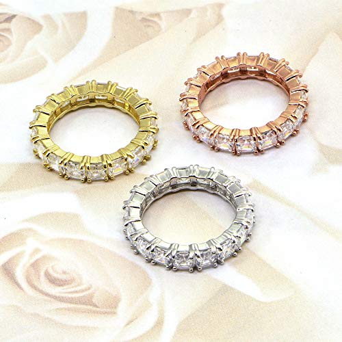 Hoops & Loops Sterling Silver Cubic Zirconia 4mm Octagon Asscher-Cut Anniversary Eternity Band Ring4