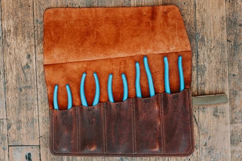 Atlas 46 Rolo de ferramentas de alicate de couro - 5 compartimentos para alicates - compatível com f