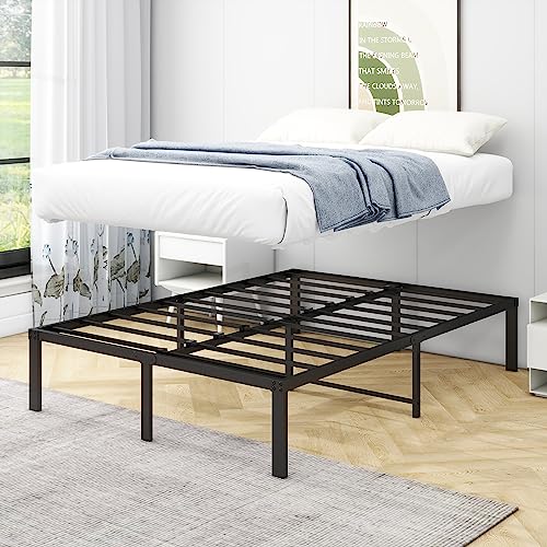 VERFARM Cadre de lit en métal 120 x 200 cm avec sommier à lattes en métal moderne pour adultes, enfants, adolescents, montage facile, double noir, hauteur : 36 cm – vue 4