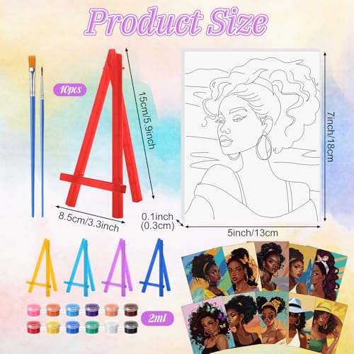 Blosssound 10 Set Pre Printed Canvas Pre Drawn Canvas Painting with Easel Kits 5" x 7" Outline Painting Panels for Beginners, DIY Craft Project, Home Decors(Black Women) by Blosssound - Used condition - Image 3