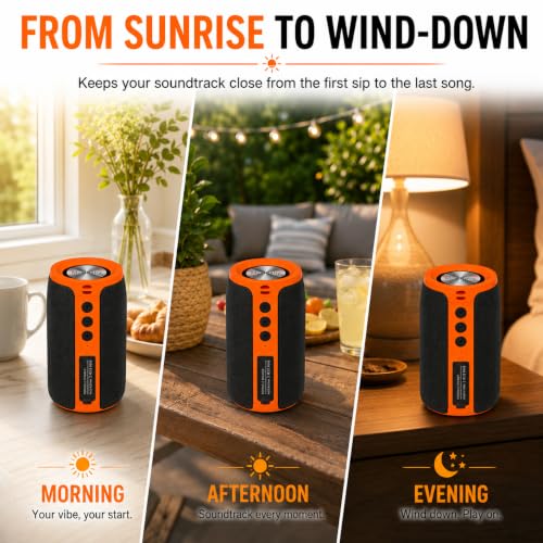 Image of Musibaby M68 Bluetooth Speaker, 12W, IPX5, 24H Playtime, OrangeBlack | Portable, small and compact with USB playback, AUX input, FM radio, TF card playback, up to 24H and dual pairing.