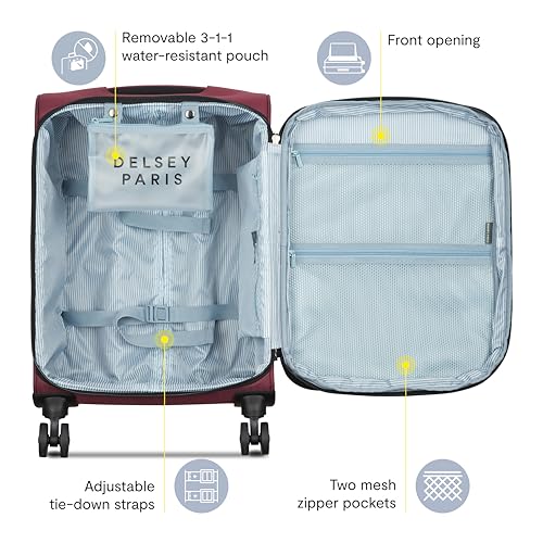 Image of DELSEY PARIS Sky Max 3.0 Carry-On 21 Inch, Lightweight Softside Expandable Luggage, Spinner Wheels, Soft Touch Handle, Burgundy