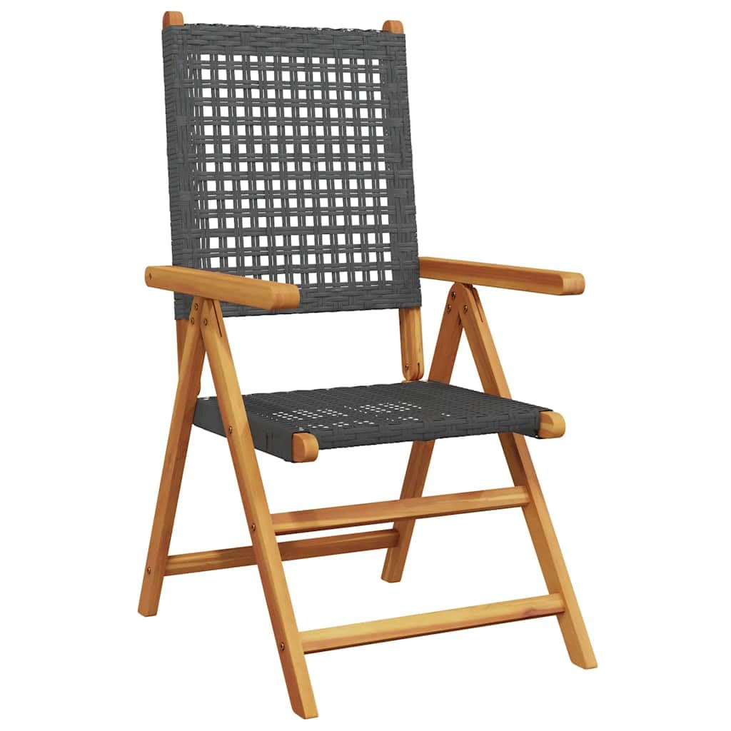 Juego de 4 sillas de jardín plegables de polirratán de madera maciza de acacia, con función tumbada y reposabrazos, para terraza, balcón, jardín