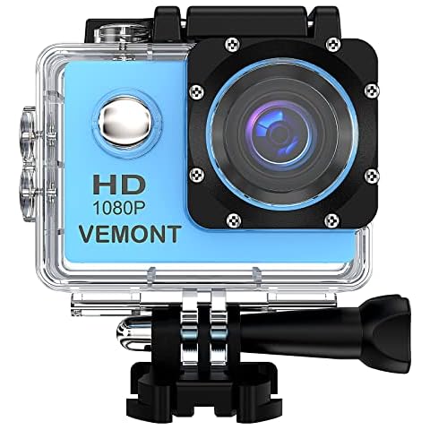 VEMONT Action Camera, 1080P 12MP Sports Camera Full HD 2.0 Inch Action Cam 30m/98ft Underwater Waterproof Camera with Mounting Accessories Kit Cover