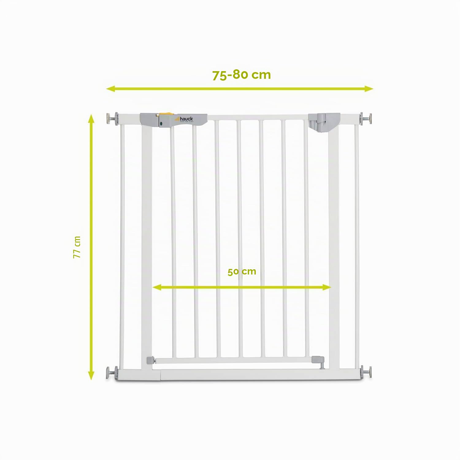 hauck Cancelletto di Sicurezza per Bambini Autoclose N Stop 2 - Cancelletto per Bambini per Aperture da 75-80cm - Fissaggio a Pressione, Chiusura Automatica - Porte e Scale Interne - Metallo, Bianco