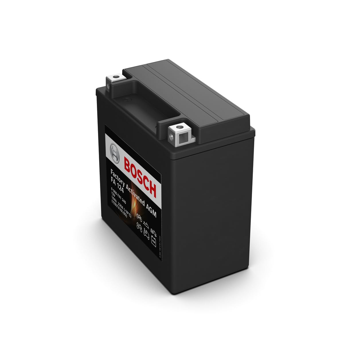 Bosch FA124 - Batería para Motocicletas AGM - 12V 230A 14Ah - Adecuada para motocicletas, motos de enduro, scooters, quads, motos de agua - Compatible M6021, M6022, BTX16-BS, BTX16