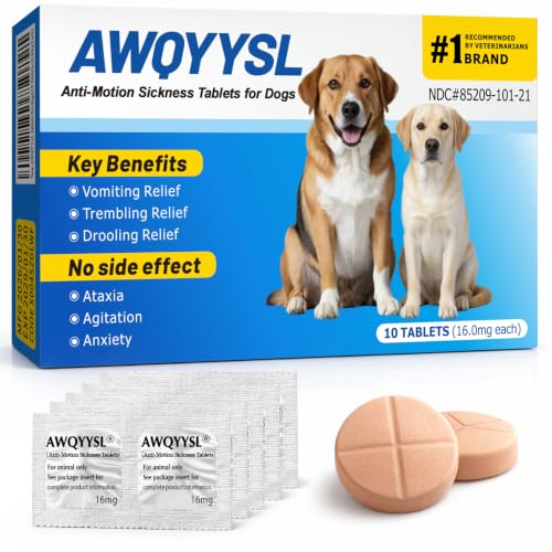 AWQYYSL Travel Anti-Motion Car Sickness Tablets for Dogs 10 Counts 16mg