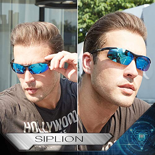 Siplion Men's Sunglasses Polarized Sport Glasses For Golf Fishing Driving Metal Frame Sun Glasses 8729 Black+Blue #TOP1