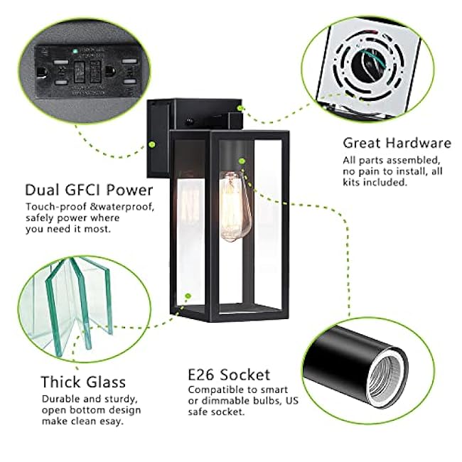 Outdoor Lights Wall Lantern Porch Light Fixtures Wall Sconce Wall Lights Clear Glass Black 2-Pack