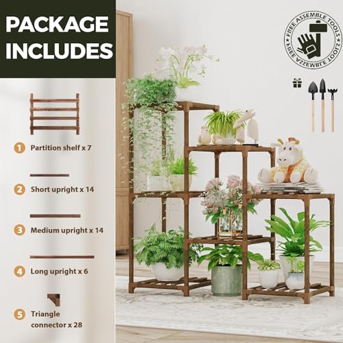 Image of Snazzy Plant Stand Indoor Outdoor Hexagonal Plant Stand for Multiple Plants Indoor Large Wooden Plant Shelf 7 Tiered Creative DIY Flowers Stand Rack for Living Room Balcony Patio Window