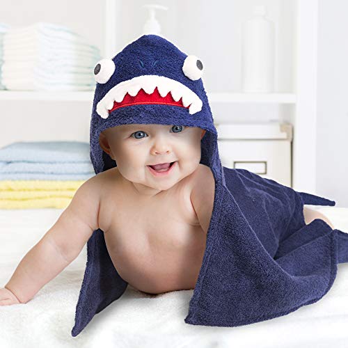 all Kids United Toalla con Capucha para bebé Toalla con Capucha Hecha de 100% algodón de Rizo - Toalla de baño para bebé con Capucha - Oeko-Tex 100 (Tiburón)