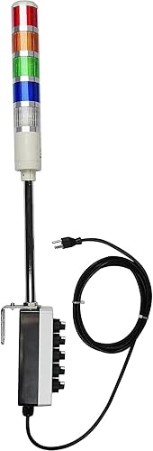 Miniatura 2 de Signaworks Luz LED de torre Andon de 5 pilas superbrillante, 3 puntos de encendido y apagado, rojo/ámbar/verde/azul/blanco, cable de alimentación