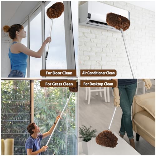 Image of Ceiling Fan Cleaner Duster High Ceiling Extended Fan Blade Cleaner from 13 to 50 Inch Reusable Microfiber Ceiling Fan Duster with Extension Handle for Furniture Bookshelves Wall Door (Brown)