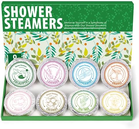 Shower Steamers Aromatherapy - Christmas Gifts for women 8 Pack Pure Essential Oil Shower Bombs for Home Spa Bath Self Care, Gift Set Stress Relief and Relaxation Gifts for Her Stocking Stuffers Green