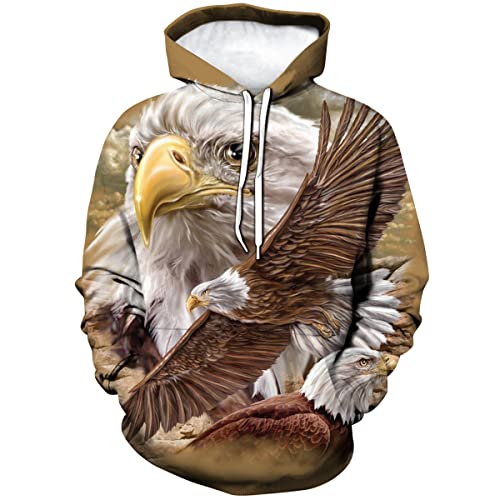 ARORALS Herren Weißkopfseeadler Hoodie Herbst Winter Langarm Pullover Tier Thema Sweatshirt Realistische Grafik Hoodie, Braun, Large