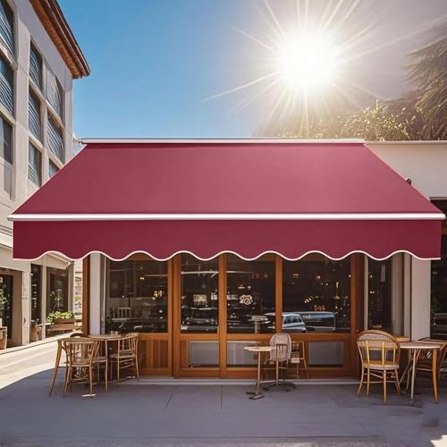 Toldo retráctil para ventana, tela de repuesto de 10 x 5 pies, 13 x 8 pies, protección UV, parasol para mercado, puerta, cubierta (borgoña, 3 x 2,5 m)