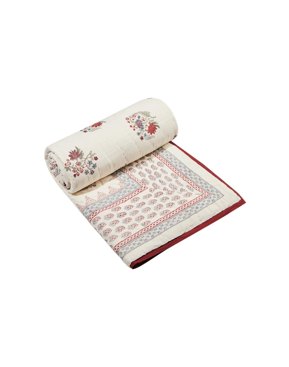 Fabindia Red Nazm Hand Block Printed Cotton Quilt (2134352-RED)-picture-33