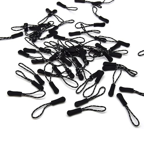 Ruidee 50 Pieces Zipper Pulls Zipper Tabs Zipper Pull Cord Extender Replacement Zipper Pulls for Backpacks, Jackets, Luggage, Purses, Handbags(Black White Dot)