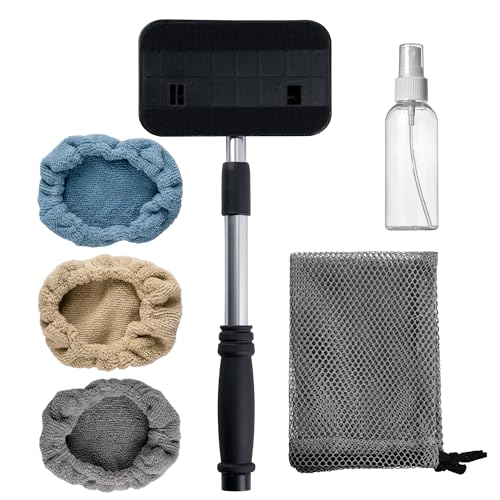 POLYTE Outil de nettoyage pivotant extra long pour pare-brise avec poignée en aluminium extensible avec 3 housses en microfibre de qualité supérieure