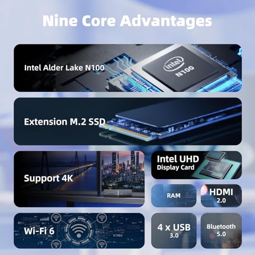 Image of CyberGeek Nano A1 Mini PC Desktop Computer, Intel 12th Alder Lake N100 (up to 3.4GHz), Micro PC 8GB DDR4 RAM 128GB PCIe SSD, Small Computer with 4K Dual HDMI /USB3.0 /WiFi 6 /BT5.2 /RJ45 /VESA Office /Home