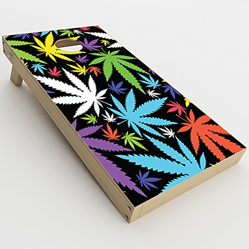 Skin Decal Vinyl Wrap for Cornhole Game Board Bag Toss (2xpcs.) Skins Stickers Cover/Colorful Weed Leaves Leaf