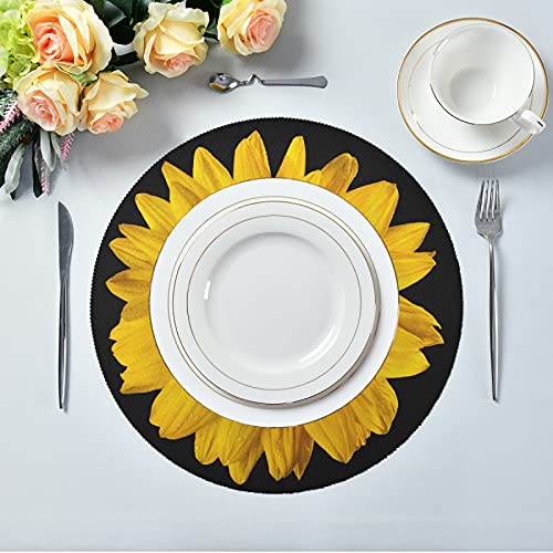 Qilmy Sunflower Round Placemats Washable Circle Placemats Non-Slip Heat-Resistant Table Place Mats For Dining Kitchen Holiday Party Table Decoration 15.4"-4Pcs #TOP4