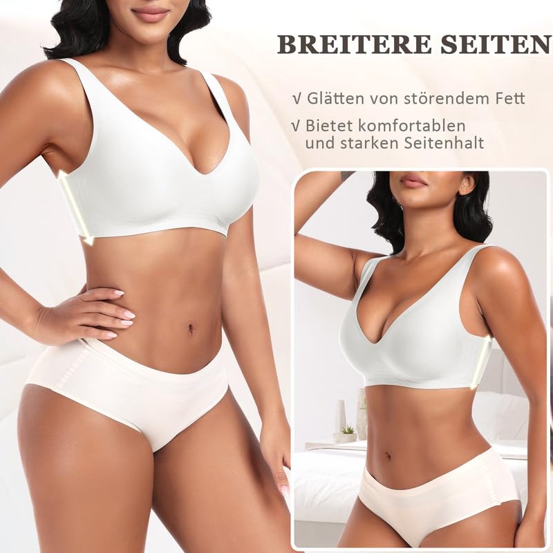 Jiuday Tiefer V Push Up BH Damen ohne Bügel Bequemer Jelly BH für Große Brüste Starker Halt Seamless Soft Bra Bügelloser Gepolstert Glatter Nahtloser Bralette